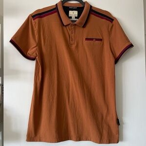 Scott James|Men's Orange Brown Polo Shirt with stripes|Large slim fit|EUC